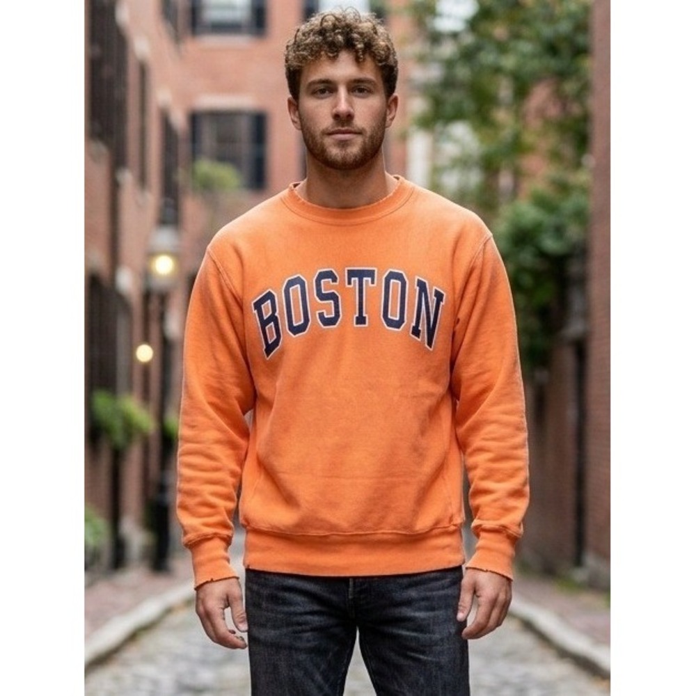 Authentic Life Apparel Sweatshirt Men's M Boston Pullover Crew Neck Orange India